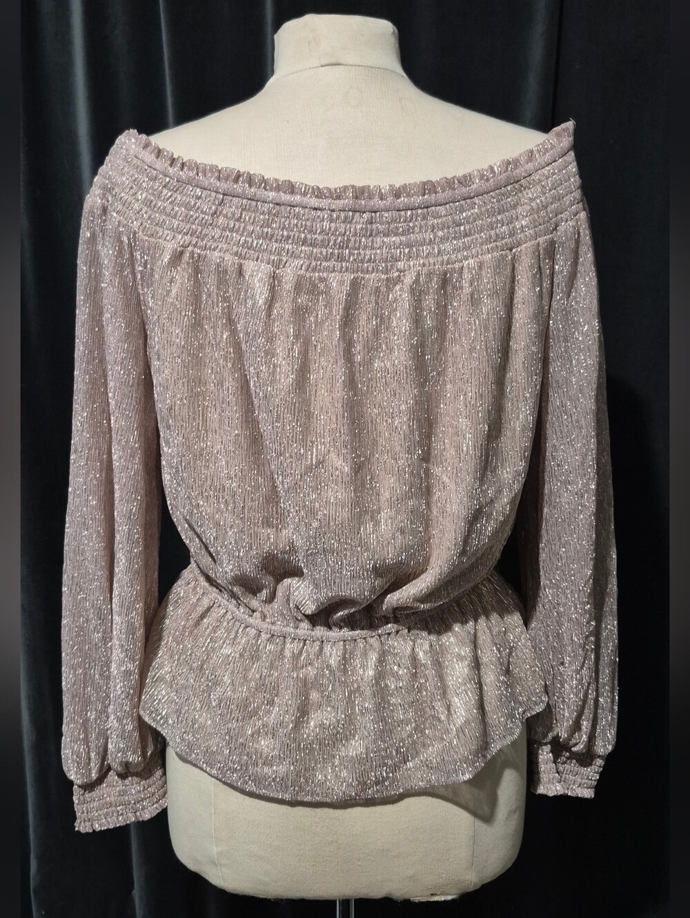 Women's Shimmer Off-Shoulder Peplum Top - Blush (Box C) - Picture 3 of 9